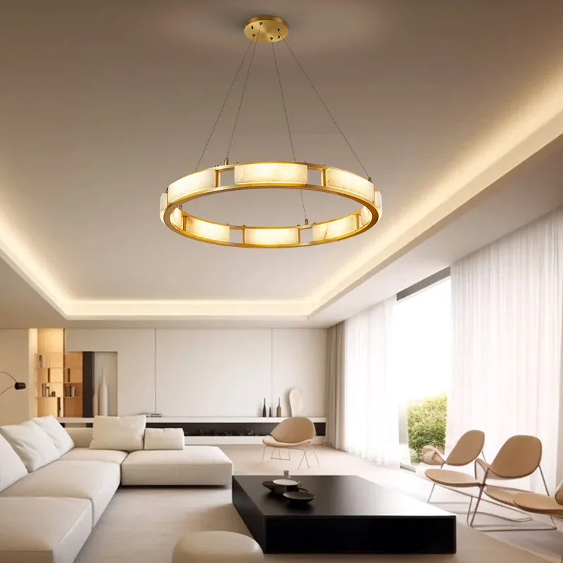 Gilded Alabaster Ring Chandelier image 3