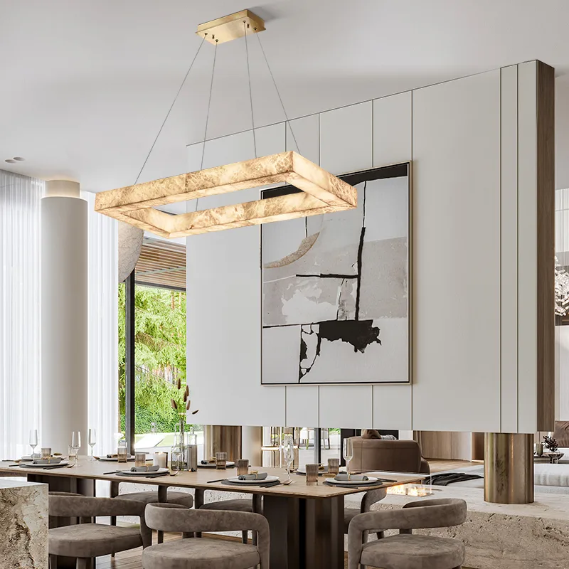 Solene Alabaster Rectangular Pendant Light image 4