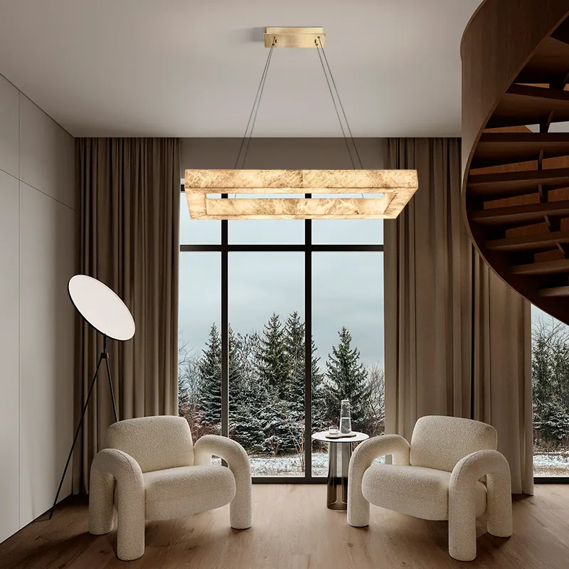 Solene Alabaster Rectangular Pendant Light image 5