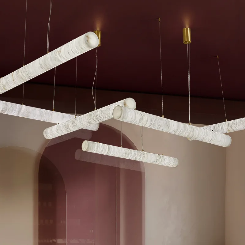 Sculptural White Linear Chandelier custom chandeliers