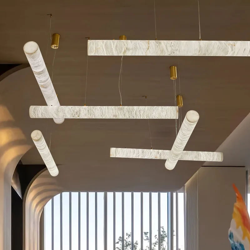 Sculptural White Linear Chandelier image 3