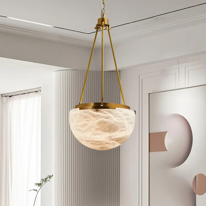 Gilded Alabaster Bowl Pendant Light image 2