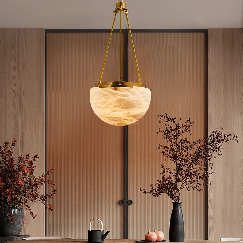 Gilded Alabaster Bowl Pendant Light image 4