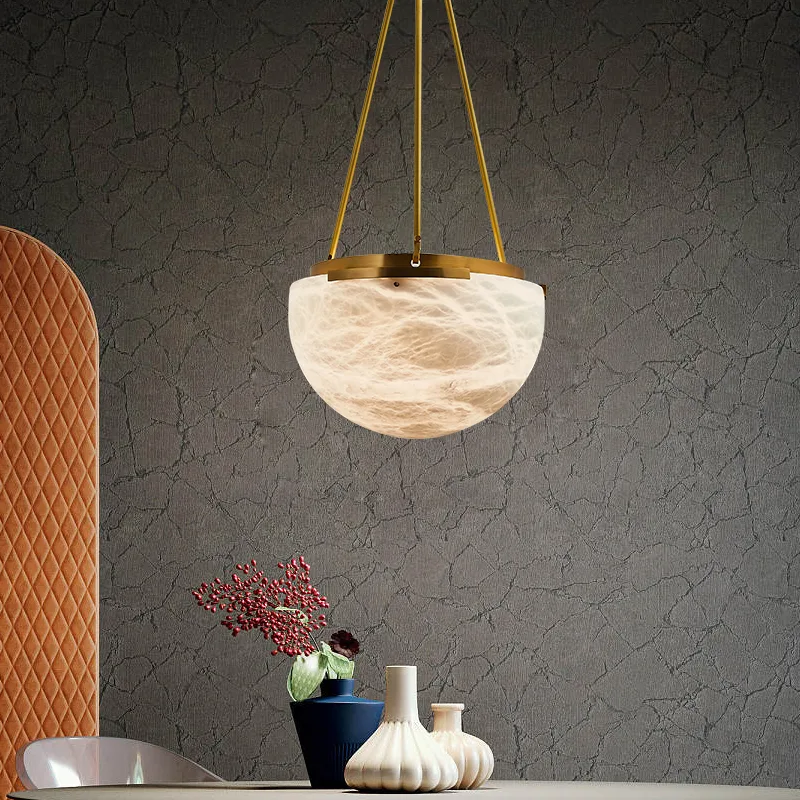 Gilded Alabaster Bowl Pendant Light image 6