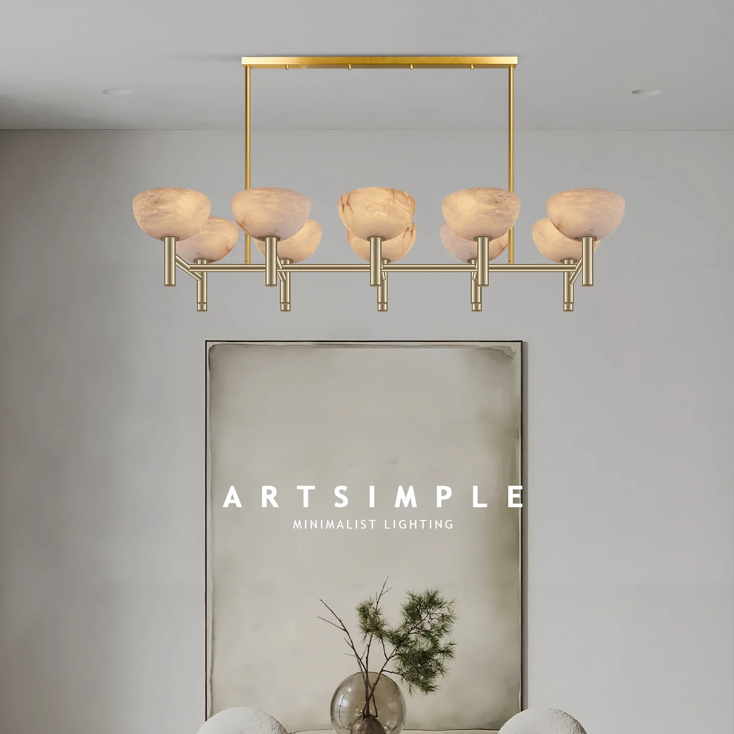 Gilded Marble Bowl Chandelier image 5