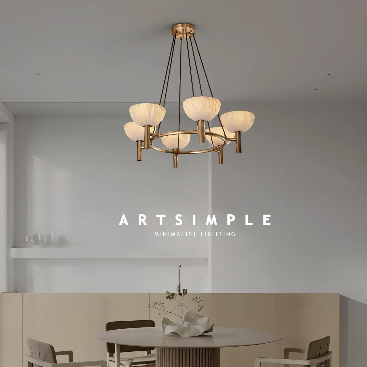 Gilded Marble Bowl Chandelier image 4
