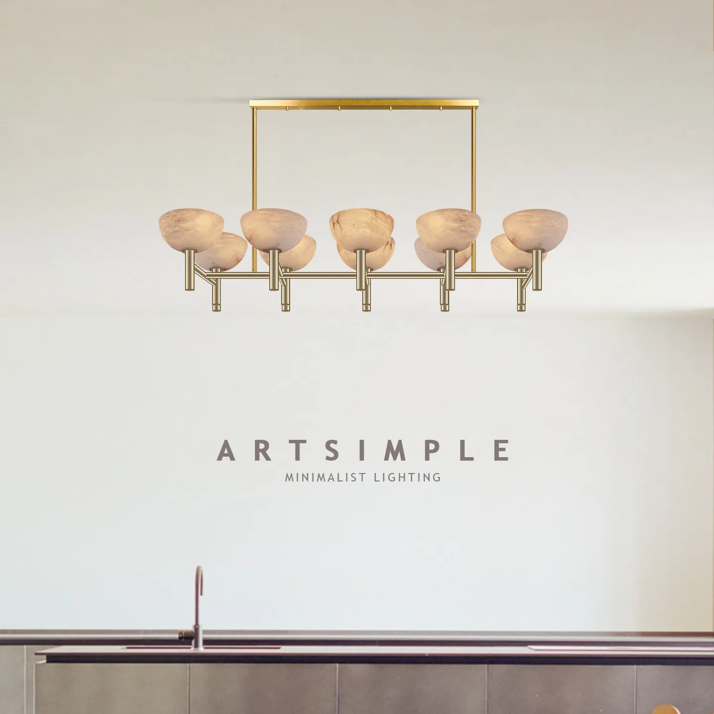 Gilded Marble Bowl Chandelier image 3