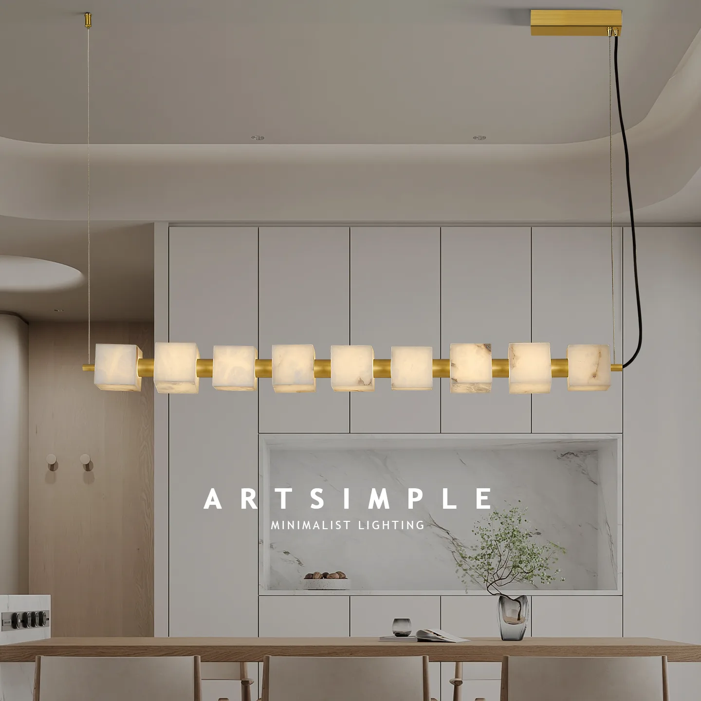 Linear Alabaster Brass Pendant Light image 4