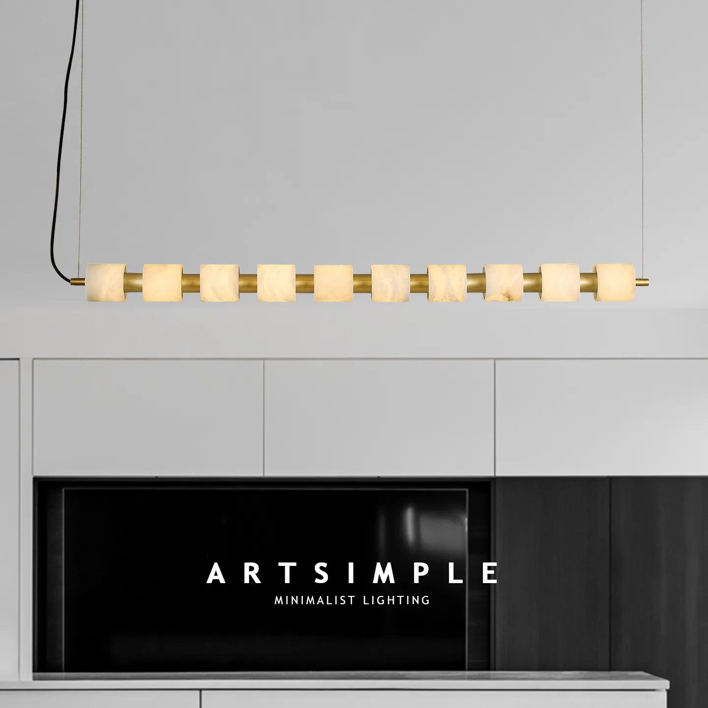 Linear Alabaster Brass Pendant Light image 2