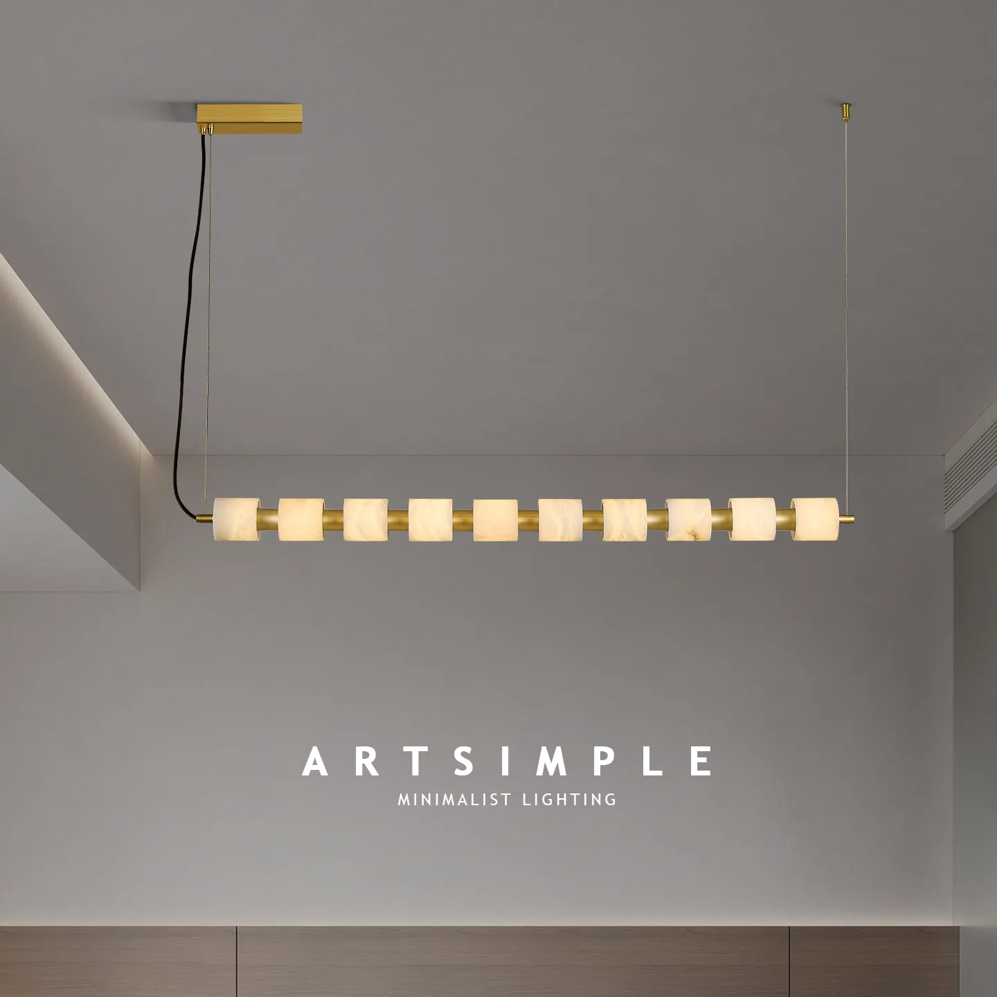 Linear Alabaster Brass Pendant Light image 5