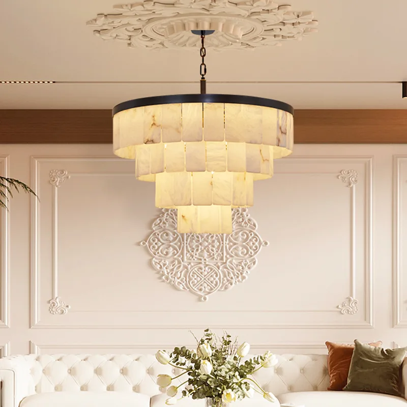Tiered Alabaster Drum Chandelier image 3