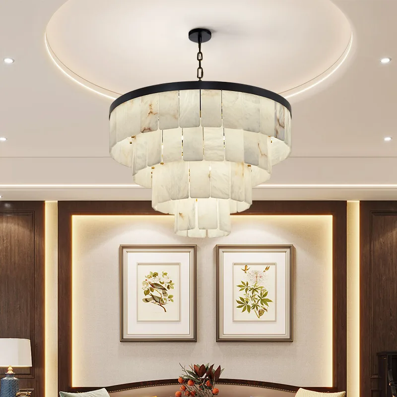 Tiered Alabaster Drum Chandelier image 4