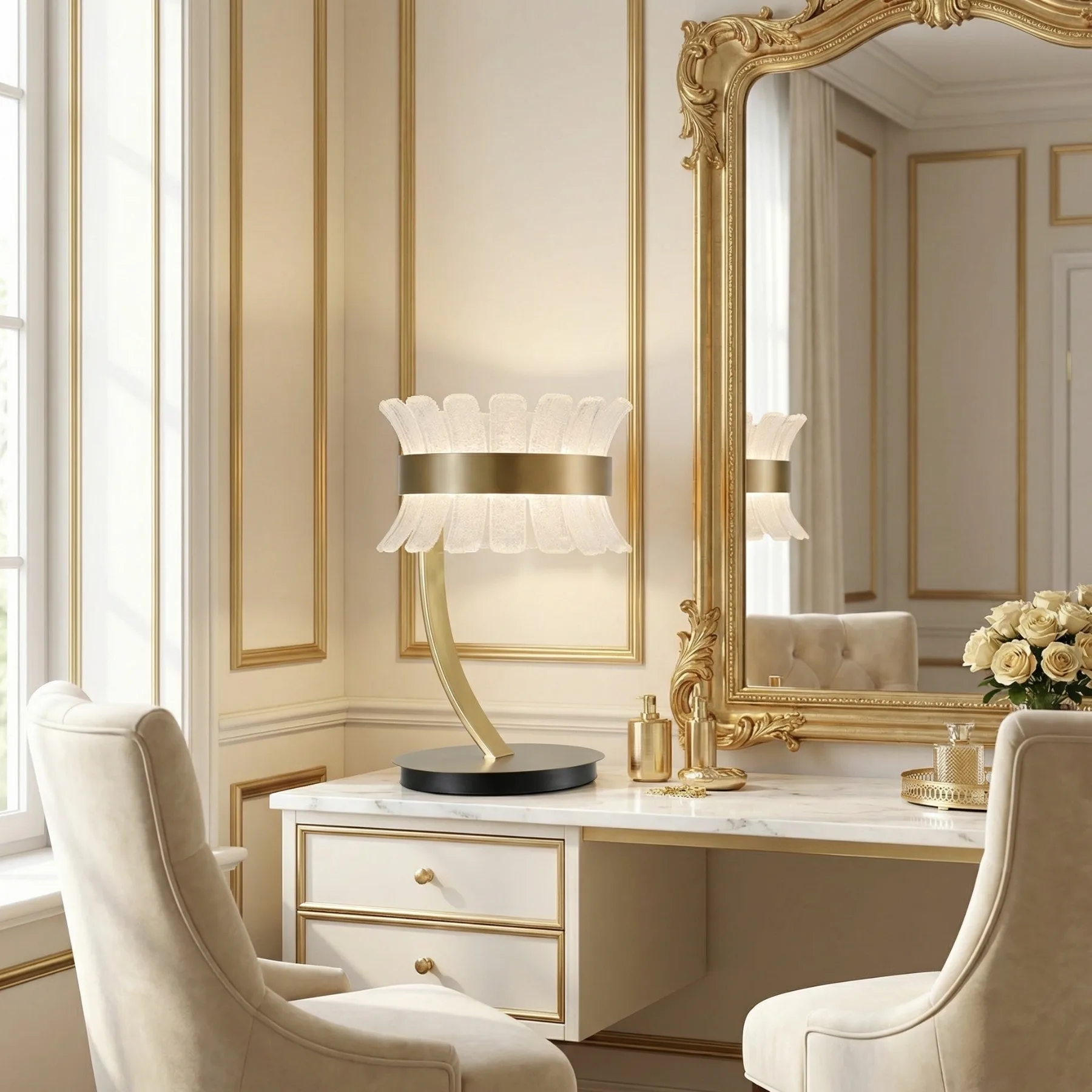 Gilded Frosted Glass Table Lamp image 2