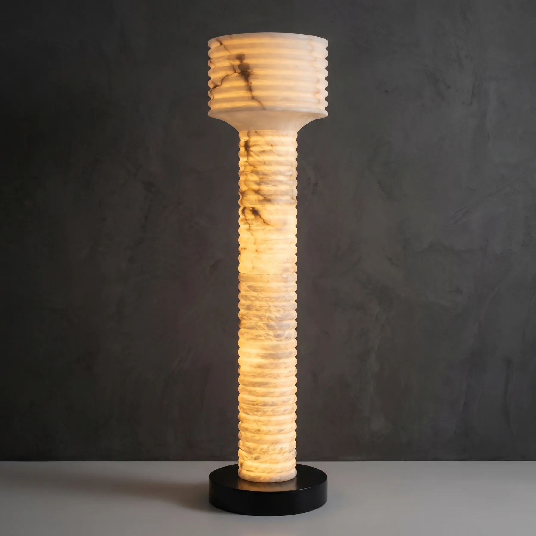 Luminous Ribbed Alabaster Floor Lamp custom floor lamp