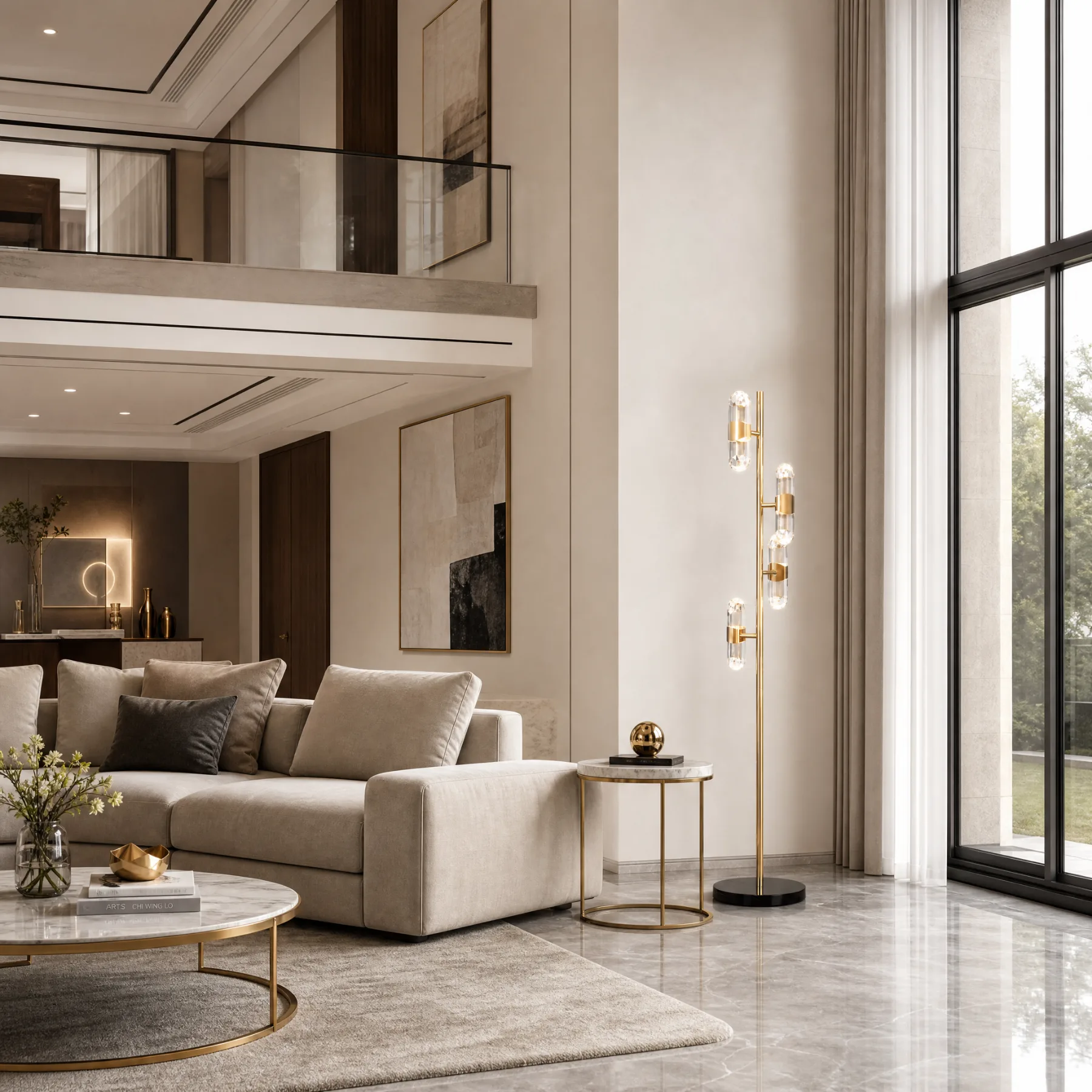 Gilded Glass Capsule Floor Lamp image 3