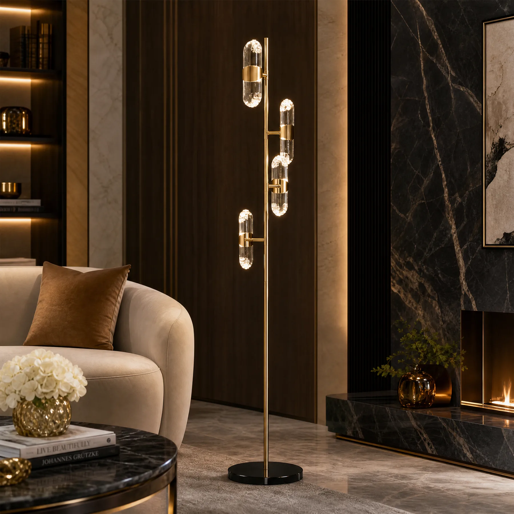 Gilded Glass Capsule Floor Lamp image 2
