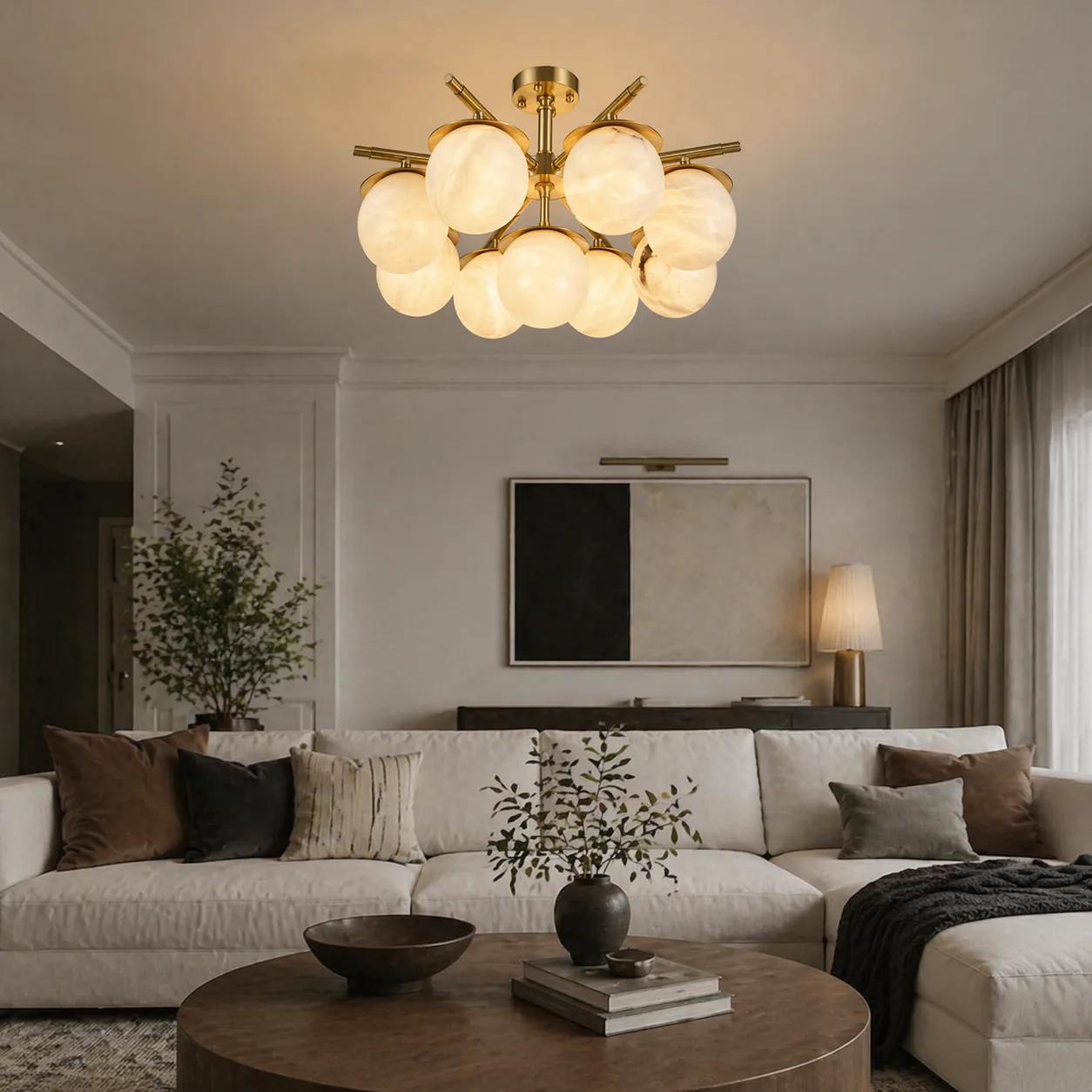 Gilded Alabaster Globe Chandelier image 4
