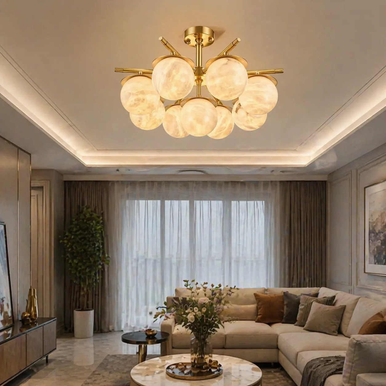 Gilded Alabaster Globe Chandelier image 5