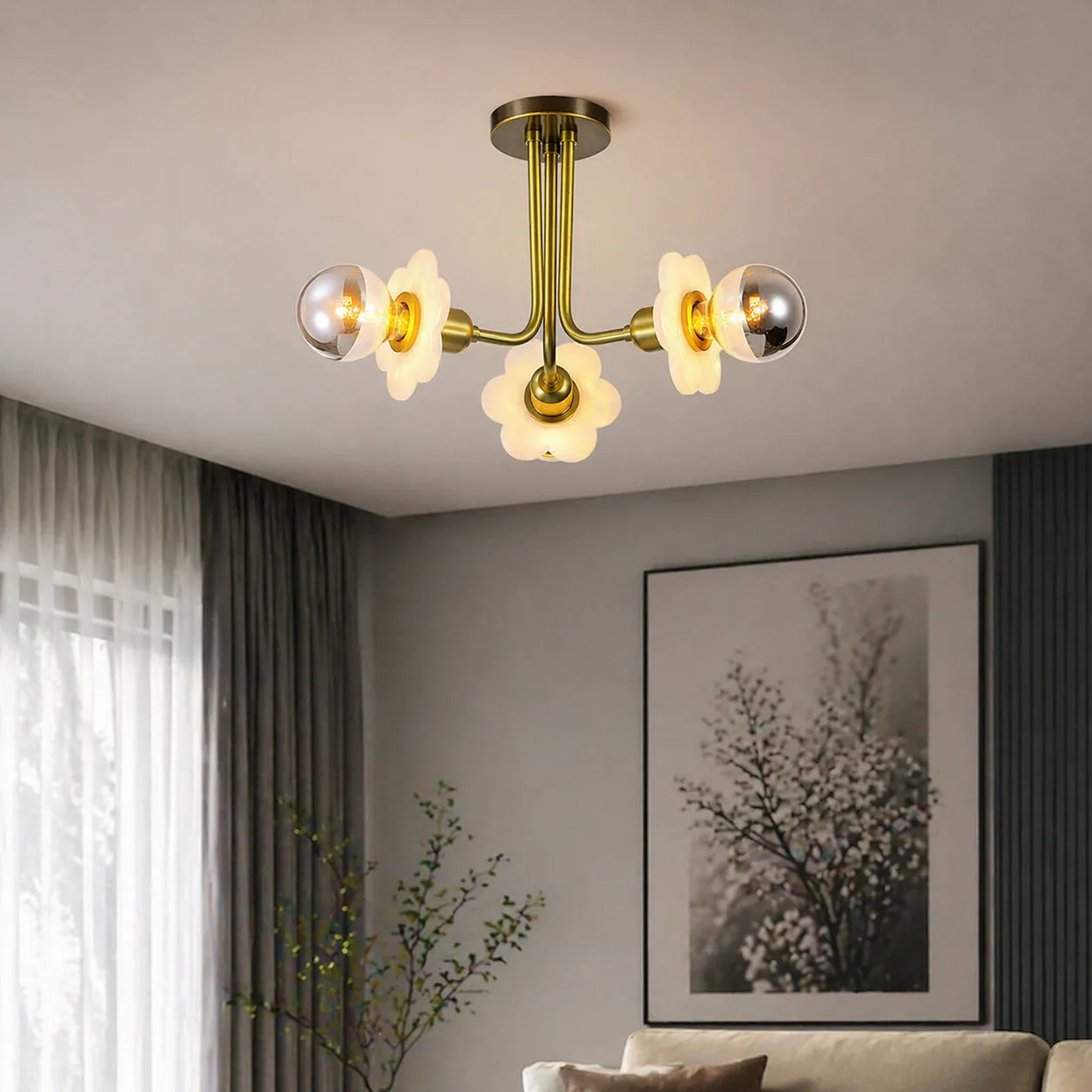 Blooming Brass Glass Flushmount image 5
