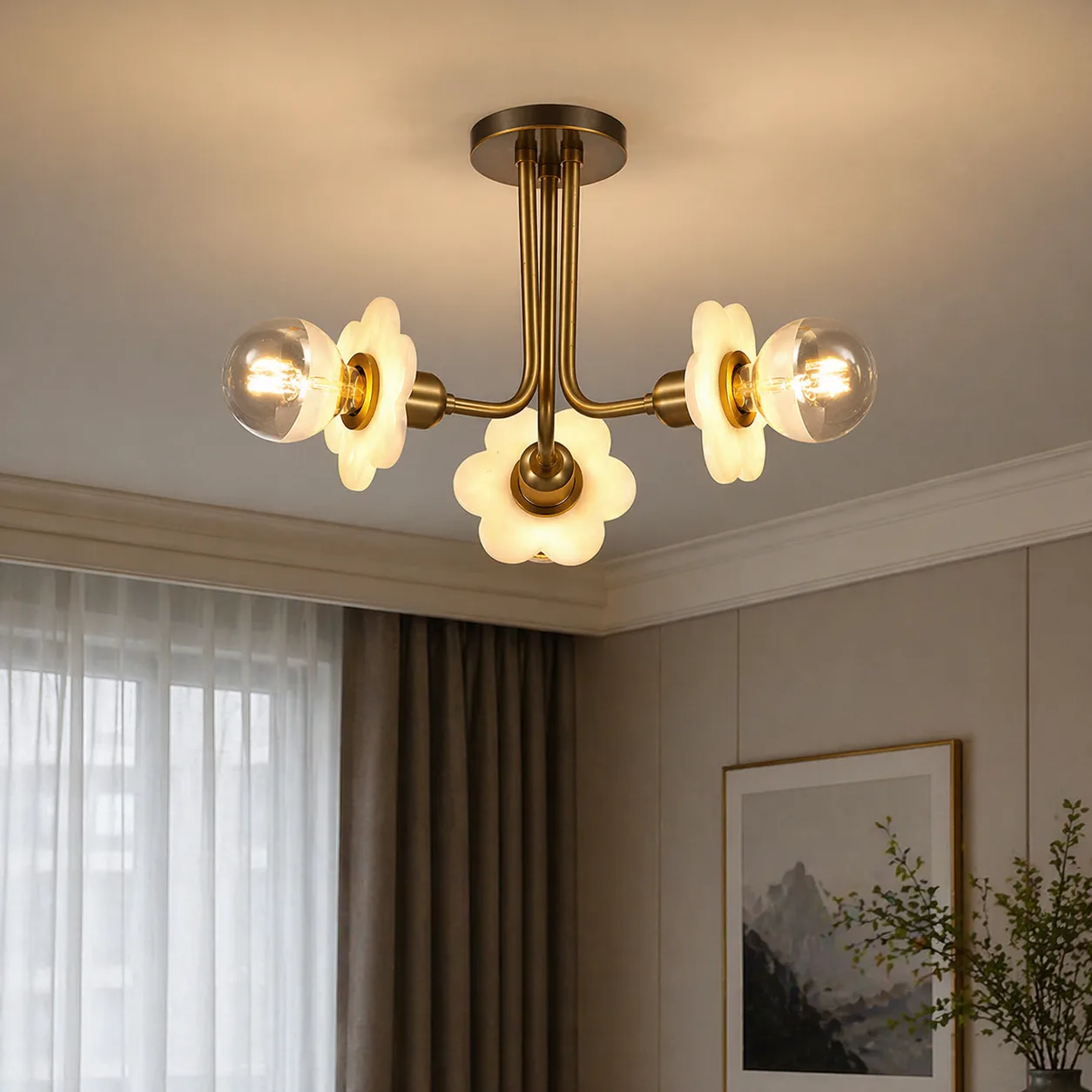 Blooming Brass Glass Flushmount image 3