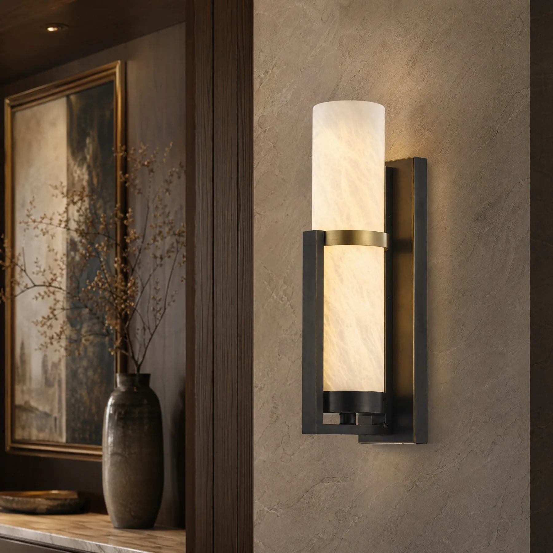 Warm Alabaster Cylinder Wall Sconce image 3