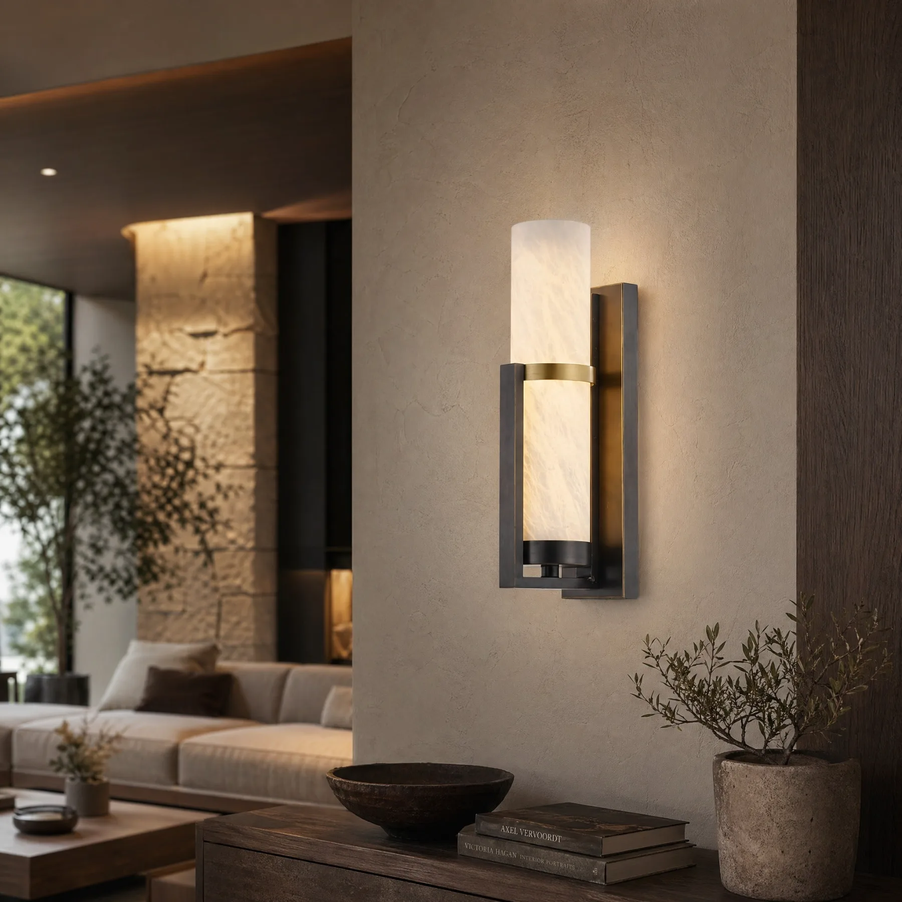 Warm Alabaster Cylinder Wall Sconce image 5