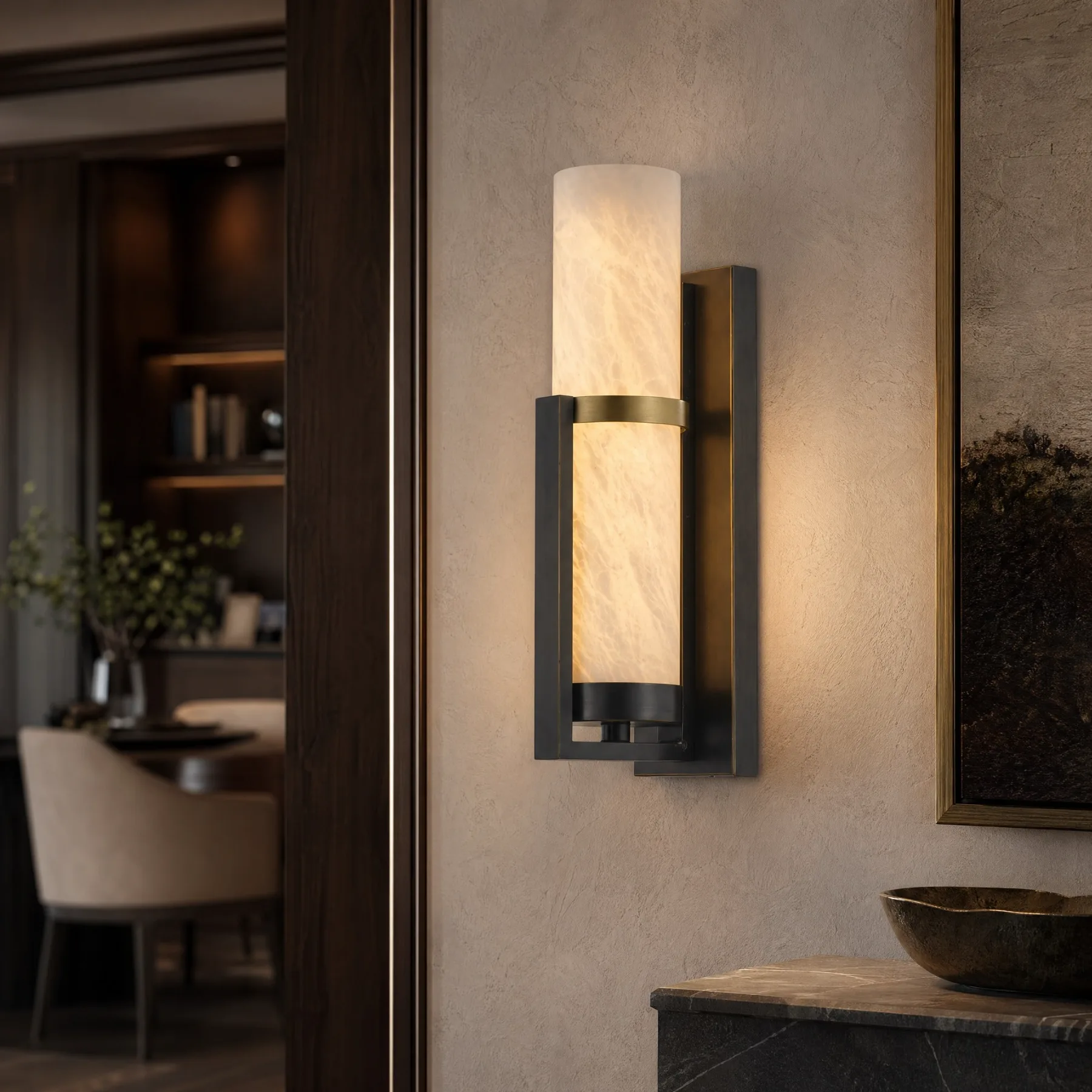 Warm Alabaster Cylinder Wall Sconce image 4