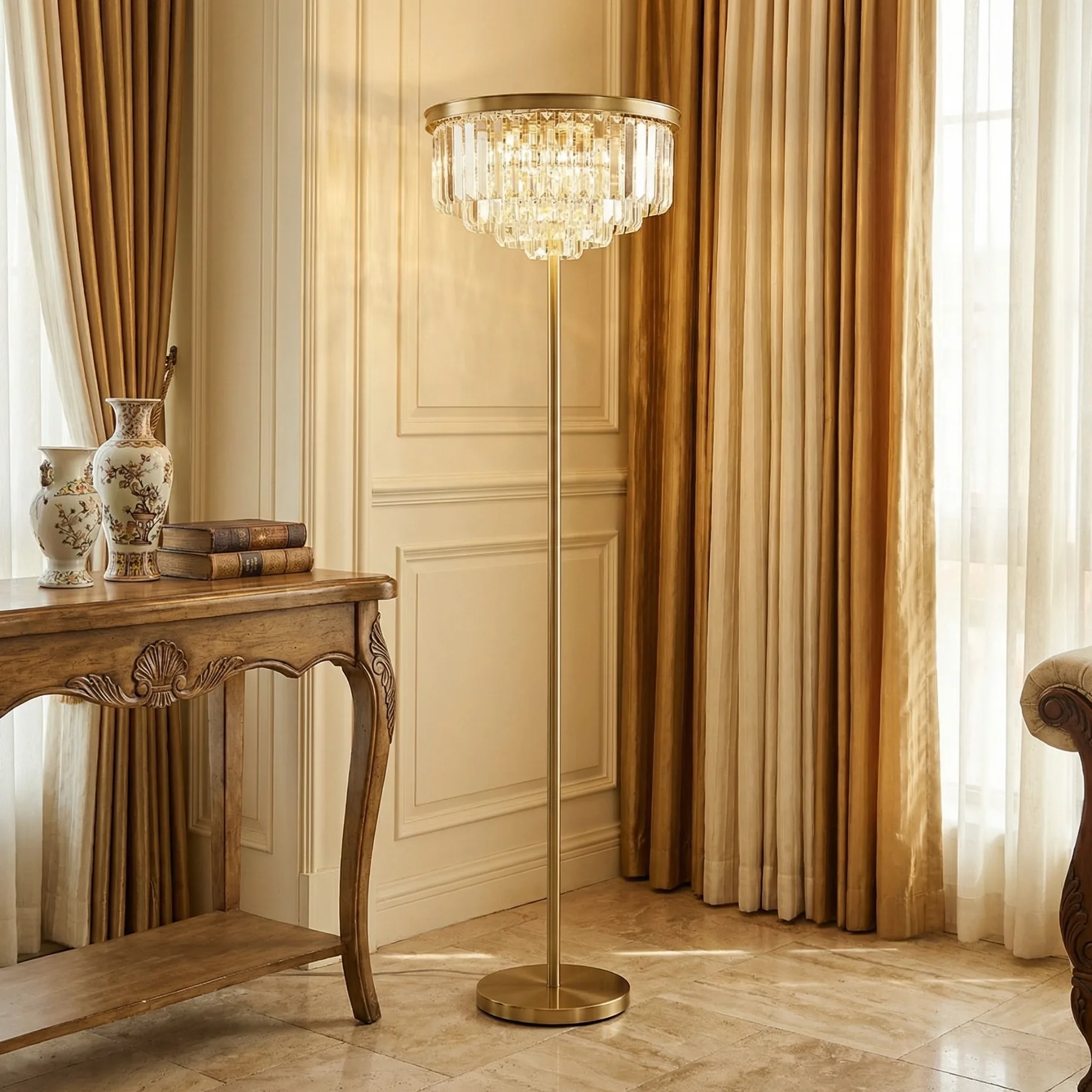 Gilded Crystal Fringe Floor Lamp image 3