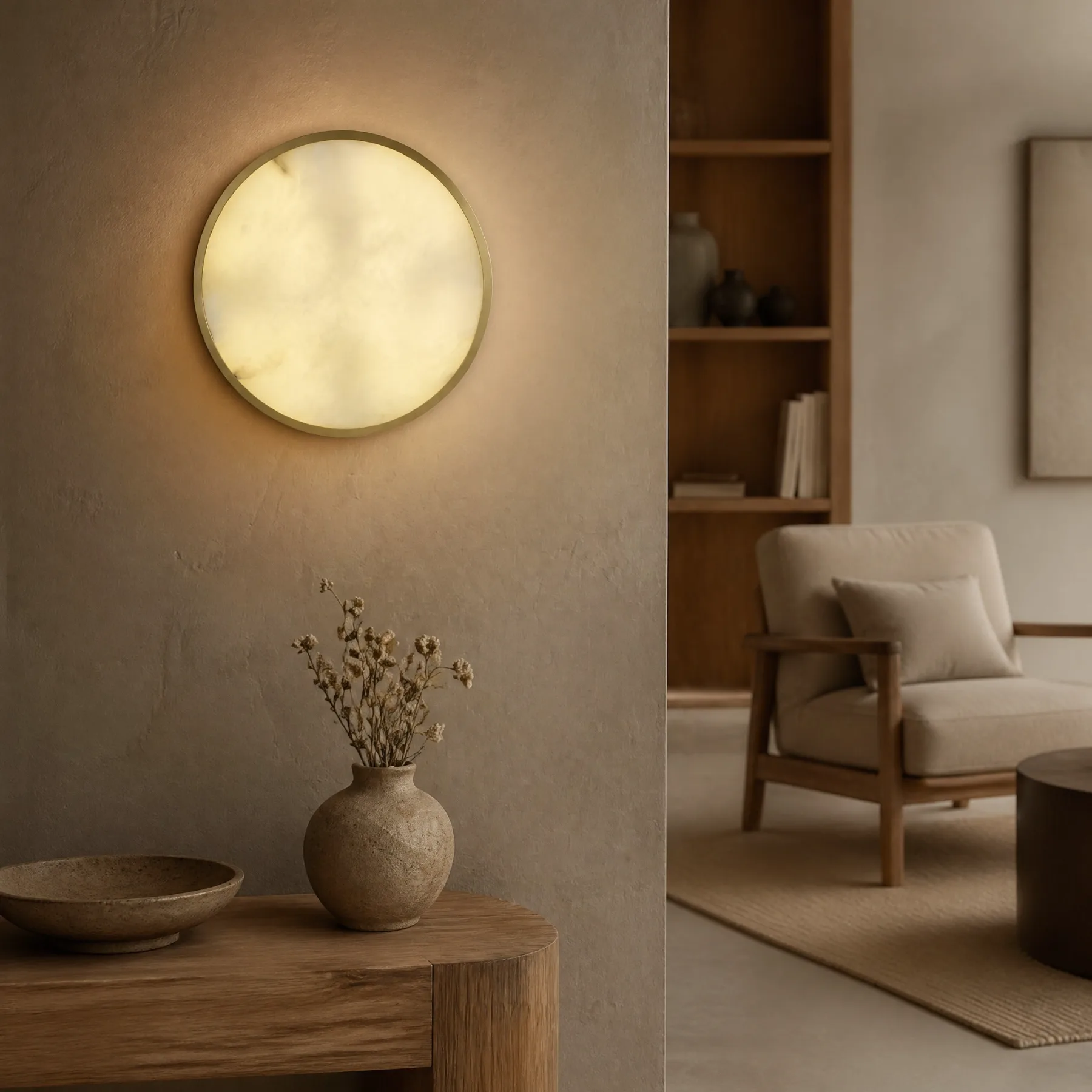 Warm Alabaster Disc Wall Sconce image 2