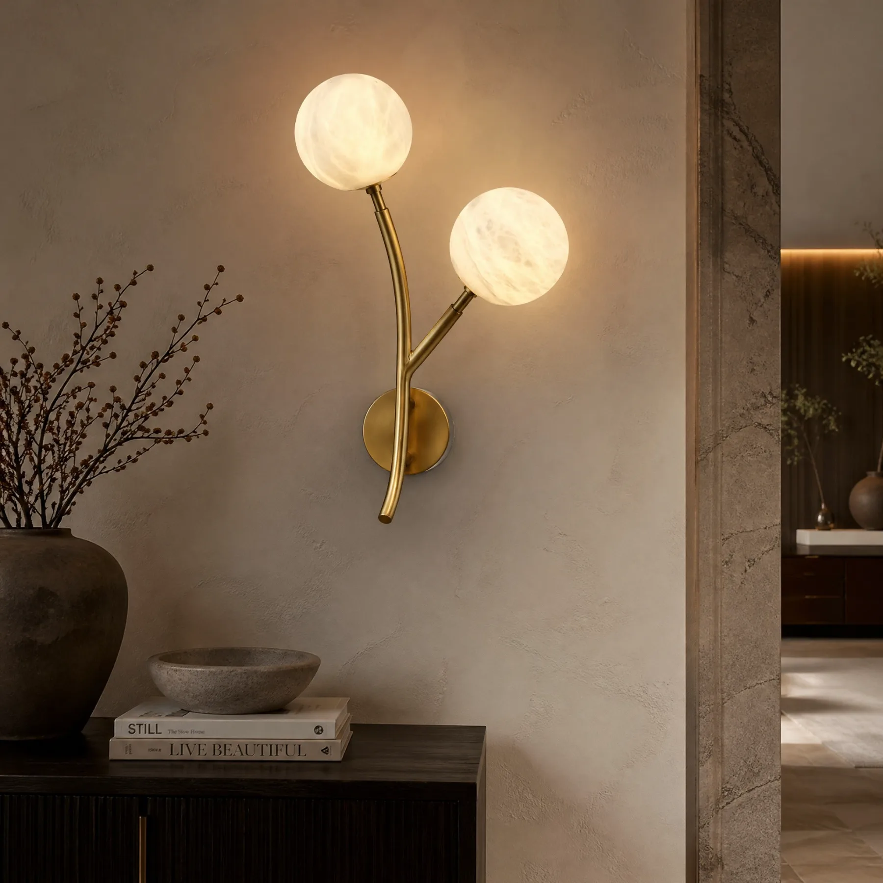 Avel Alabaster Brass Wall Sconce image 3