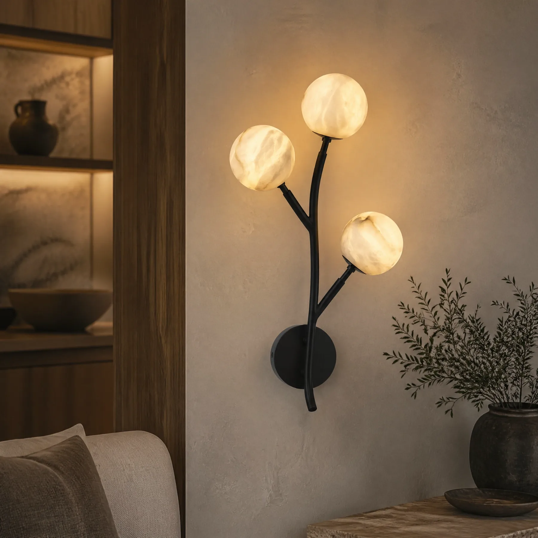 Organic Alabaster Globe Wall Sconce image 5