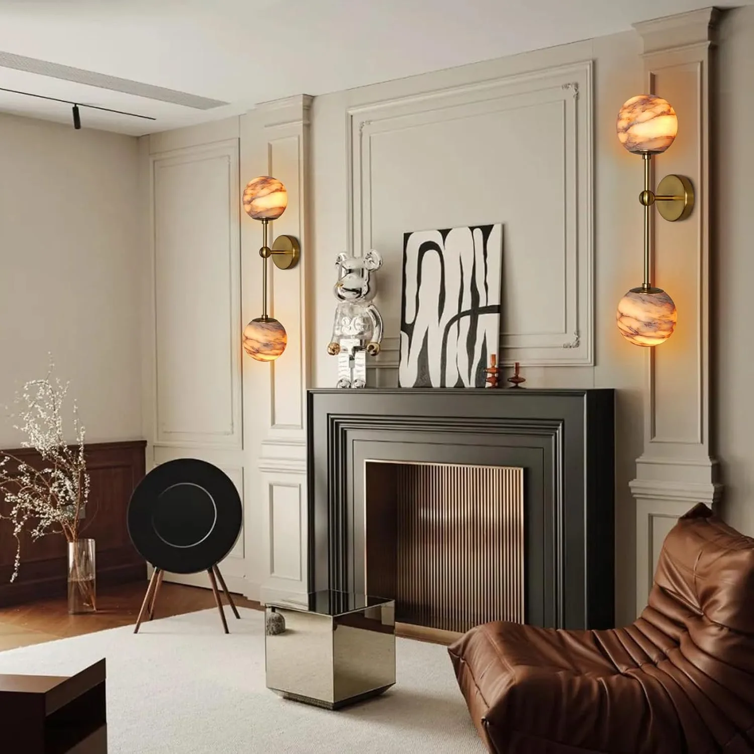 Amber Alabaster Globe Wall Sconce image 4