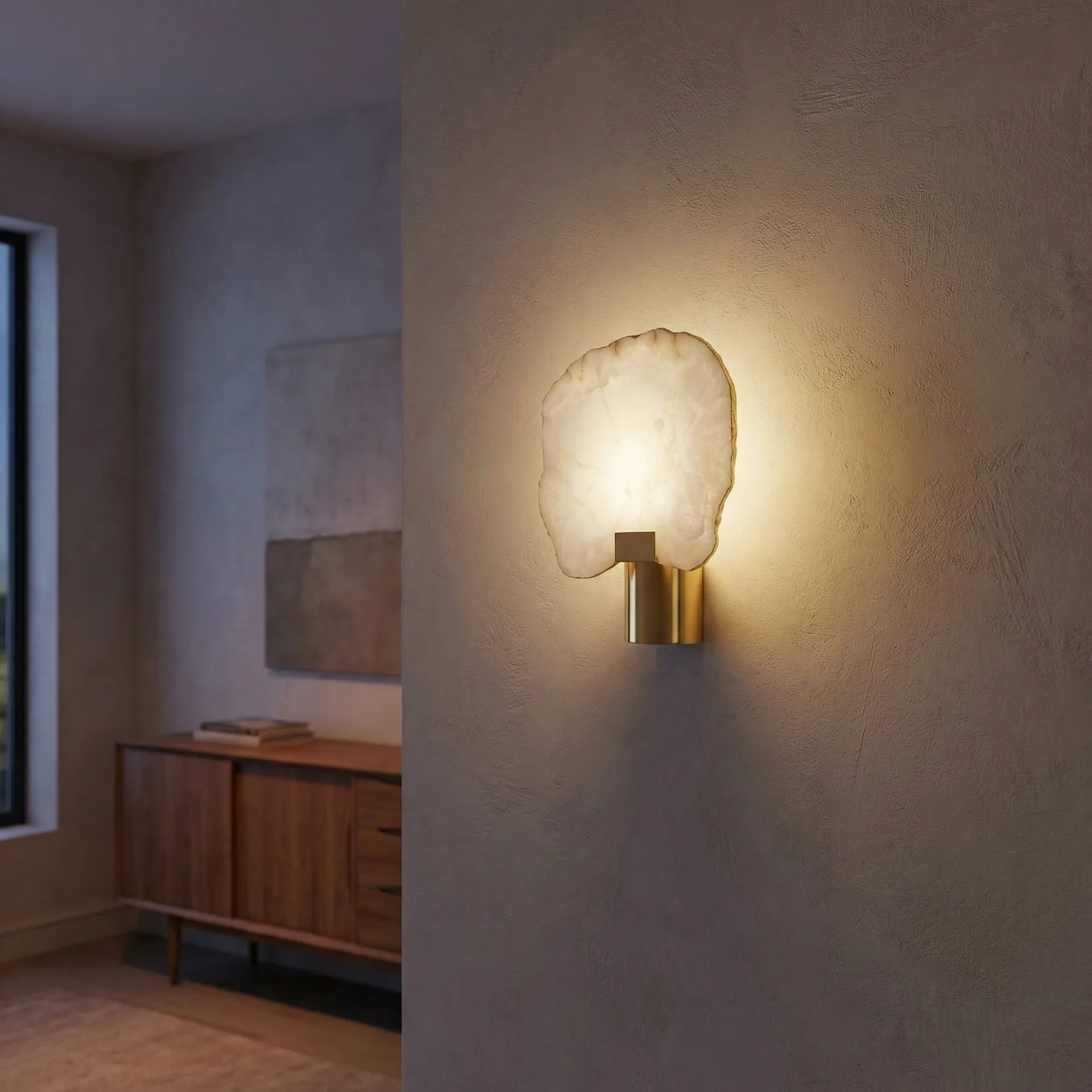 Luminous Alabaster Brass Wall Sconce image 2