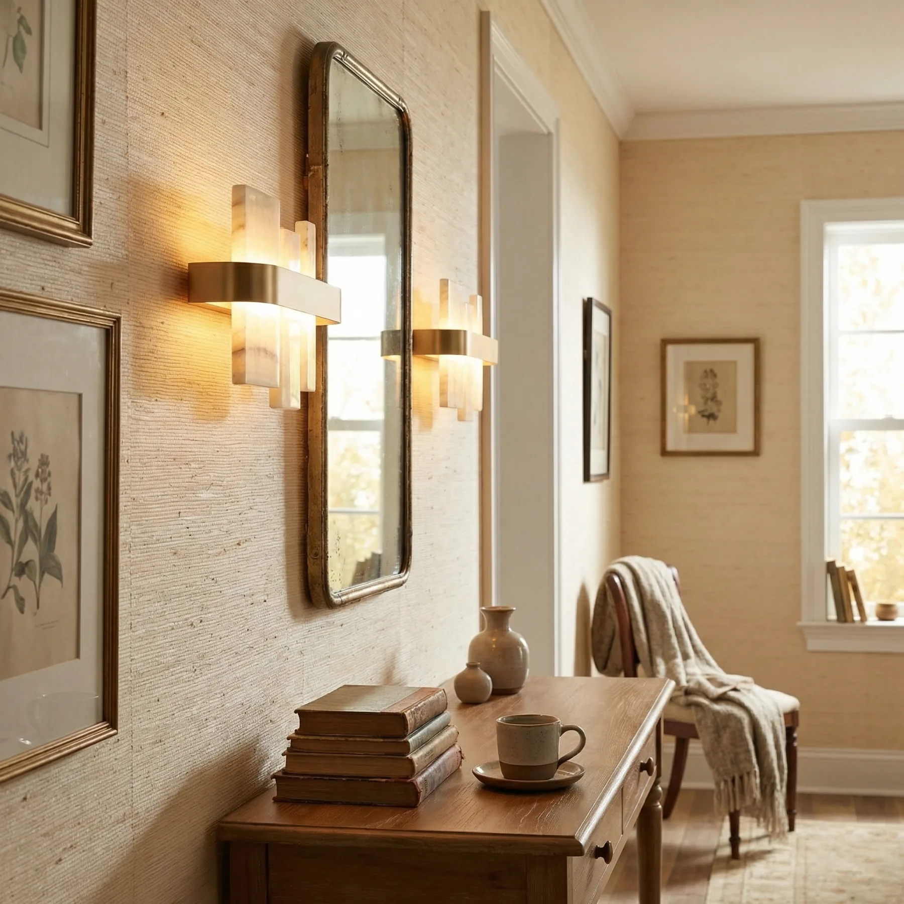 Serene Alabaster Brass Wall Sconce image 4