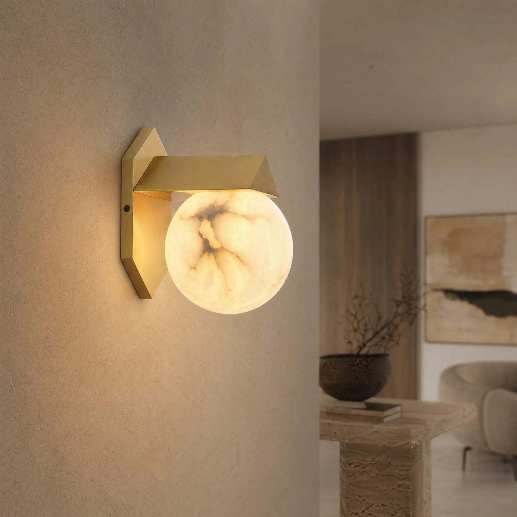 Gilded Alabaster Globe Wall Sconce image 5