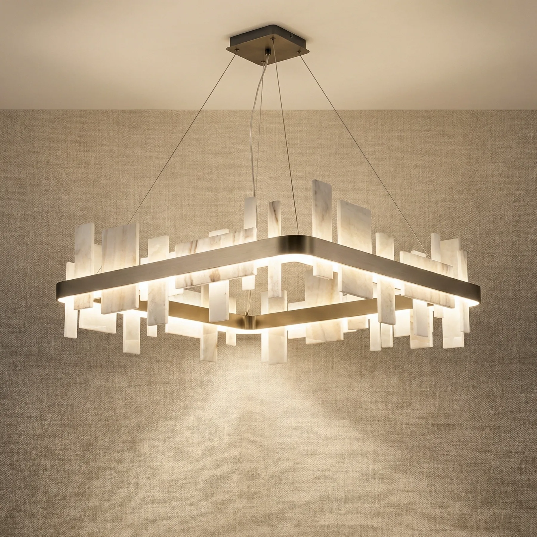 Architectural Alabaster Square Chandelier custom chandeliers