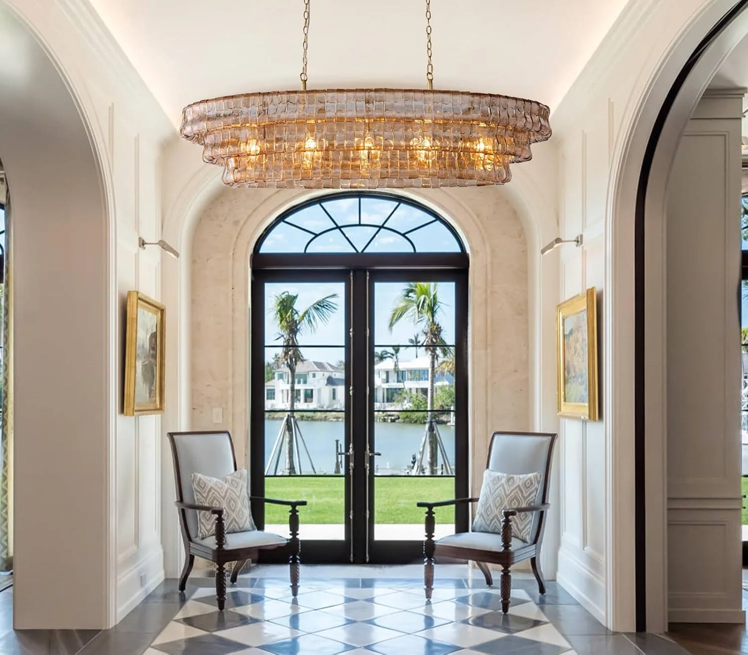 Amber Ribbed Glass Chandelier image 5