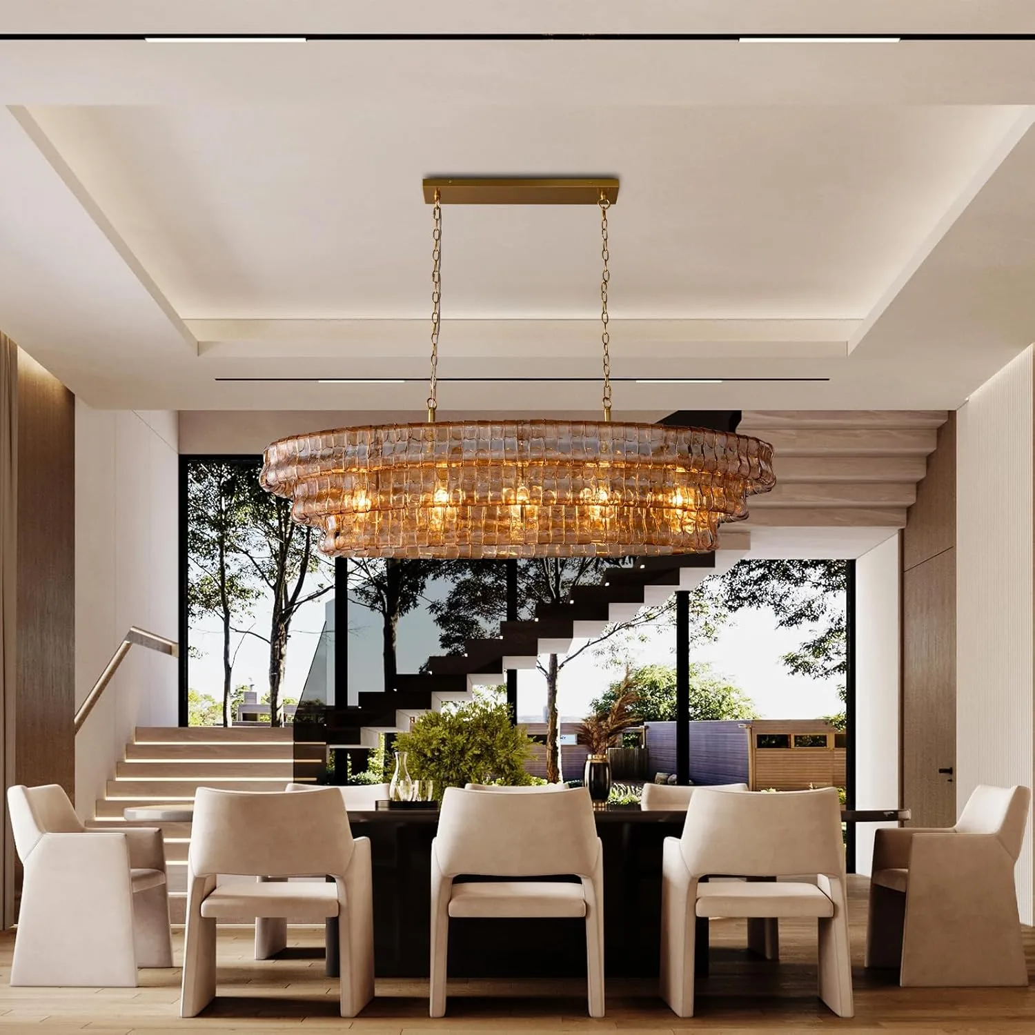 Amber Ribbed Glass Chandelier image 6