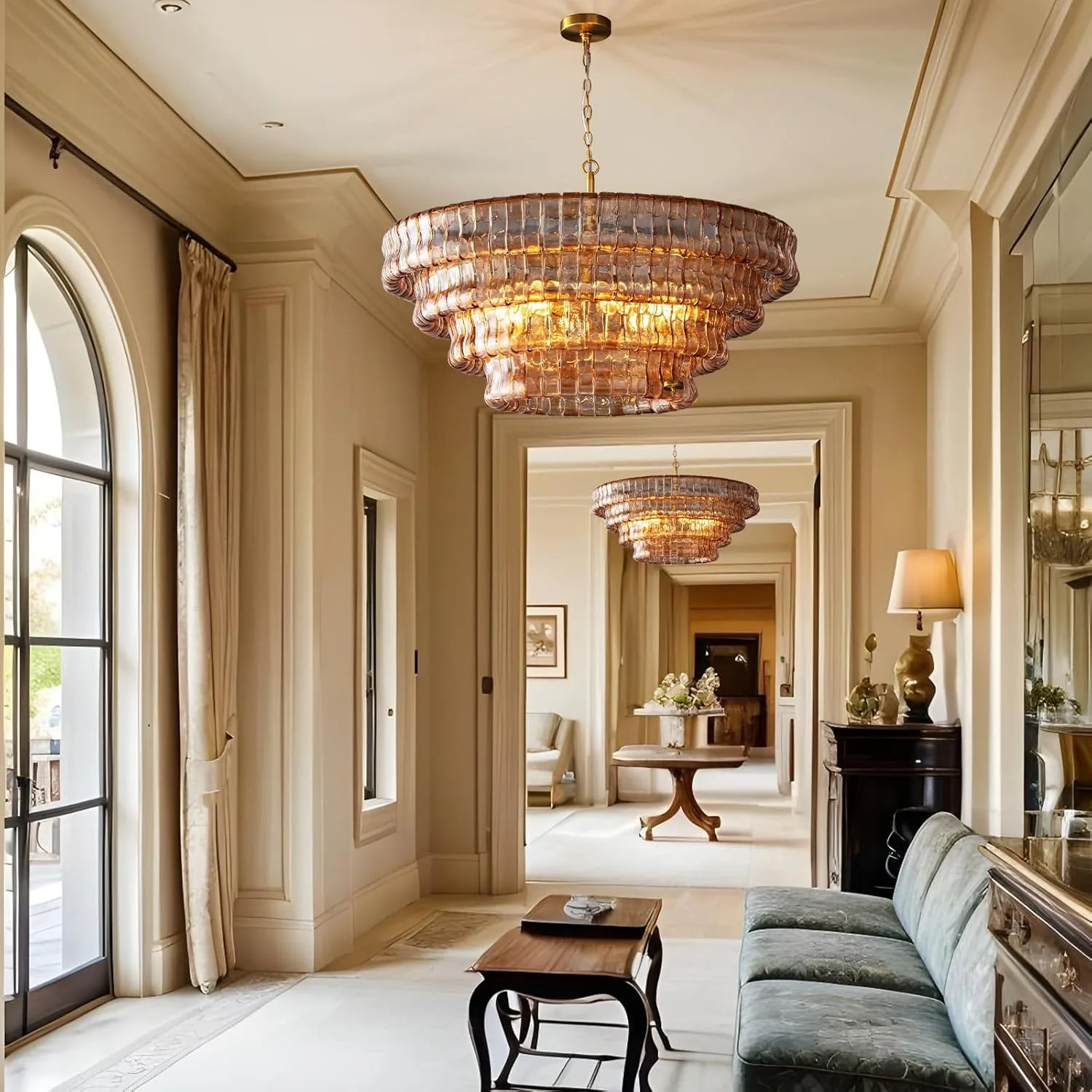 Amber Ribbed Glass Chandelier image 3