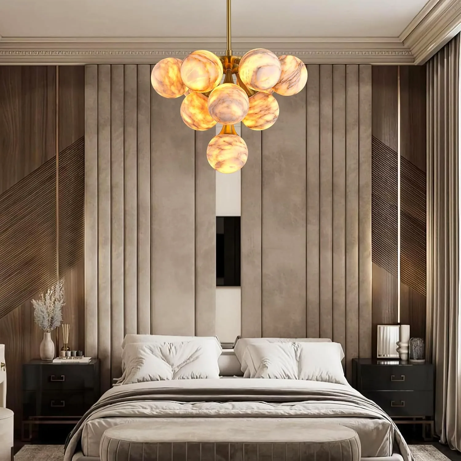 Gilded Alabaster Globe Chandelier image 2