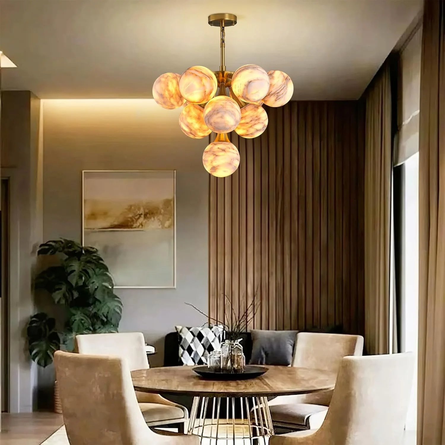 Gilded Alabaster Globe Chandelier image 6