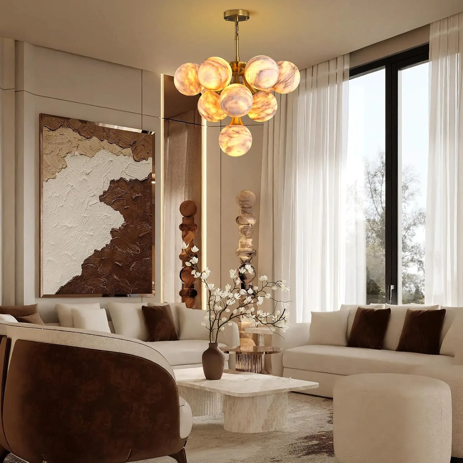 Gilded Alabaster Globe Chandelier image 5