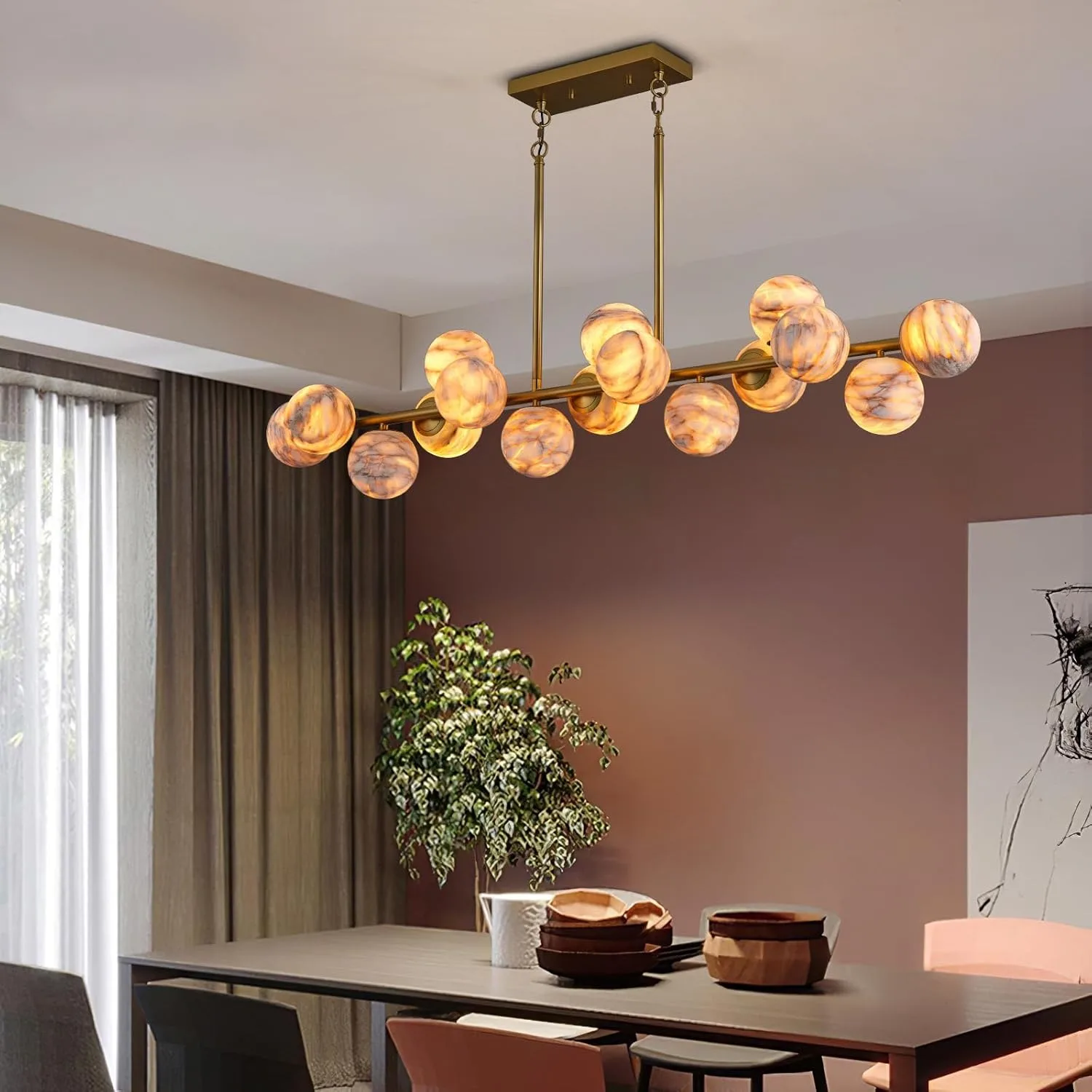 Gilded Alabaster Globe Chandelier image 4