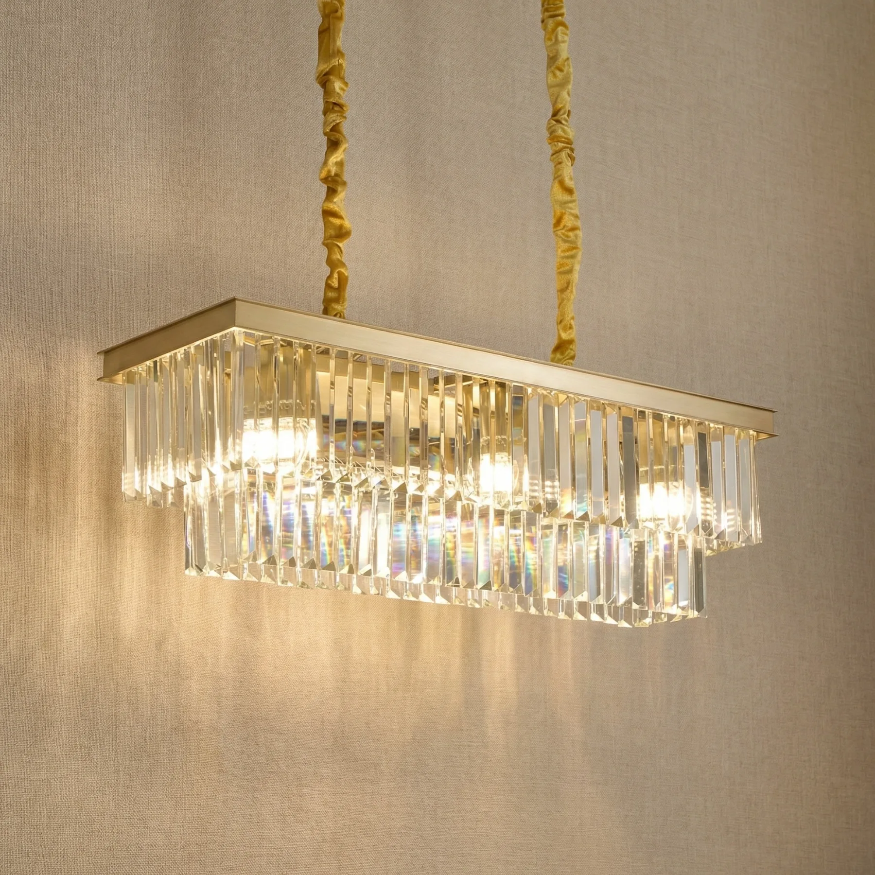 Gilded Crystal Linear Chandelier custom chandeliers