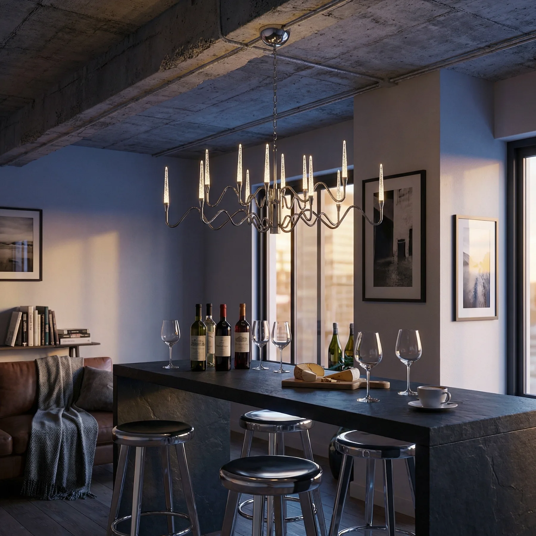 Luminous Chrome Wave Chandelier image 2