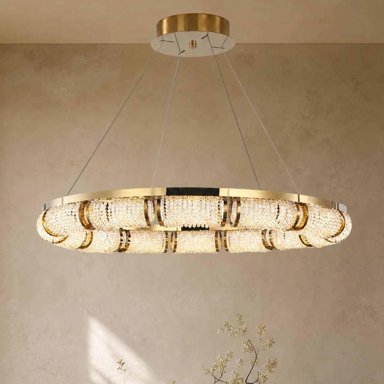 Luminous Gold Crystal Ring Chandelier custom chandeliers
