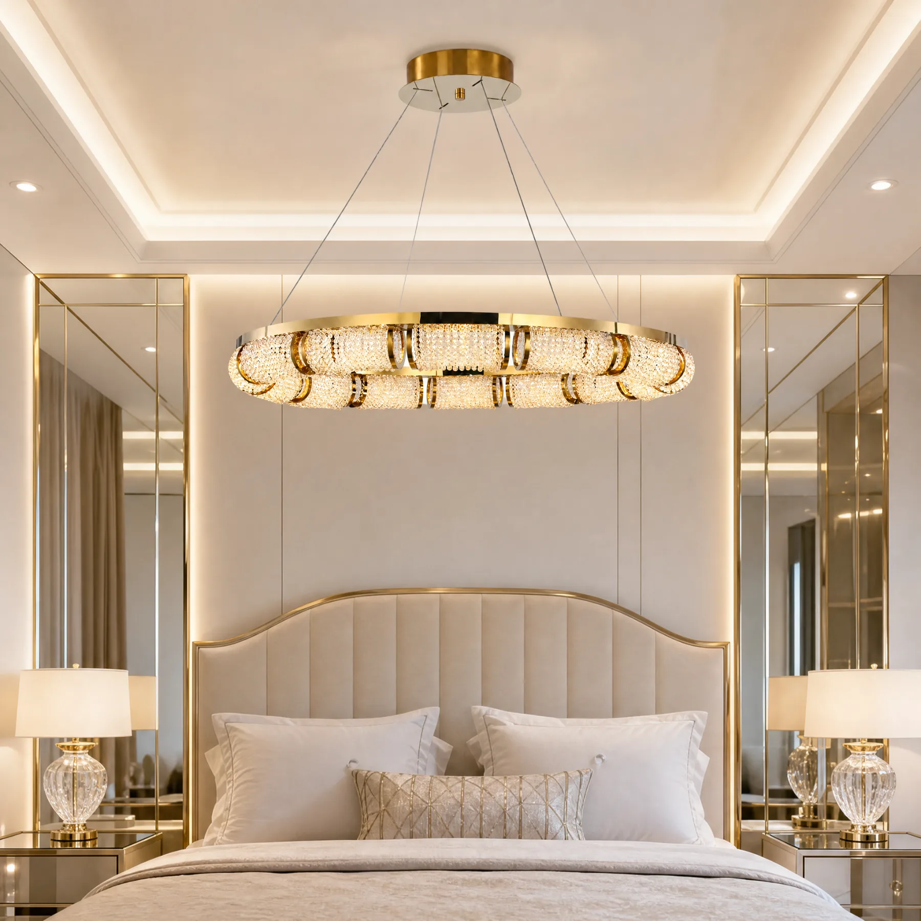 Luminous Gold Crystal Ring Chandelier image 2