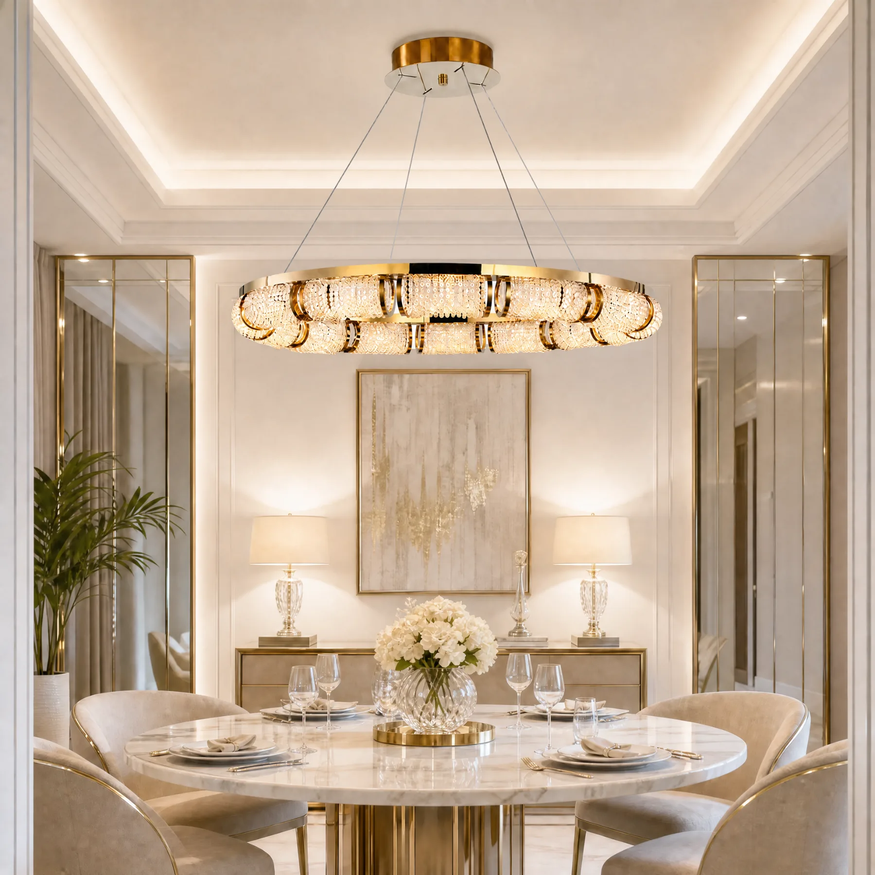 Luminous Gold Crystal Ring Chandelier image 6
