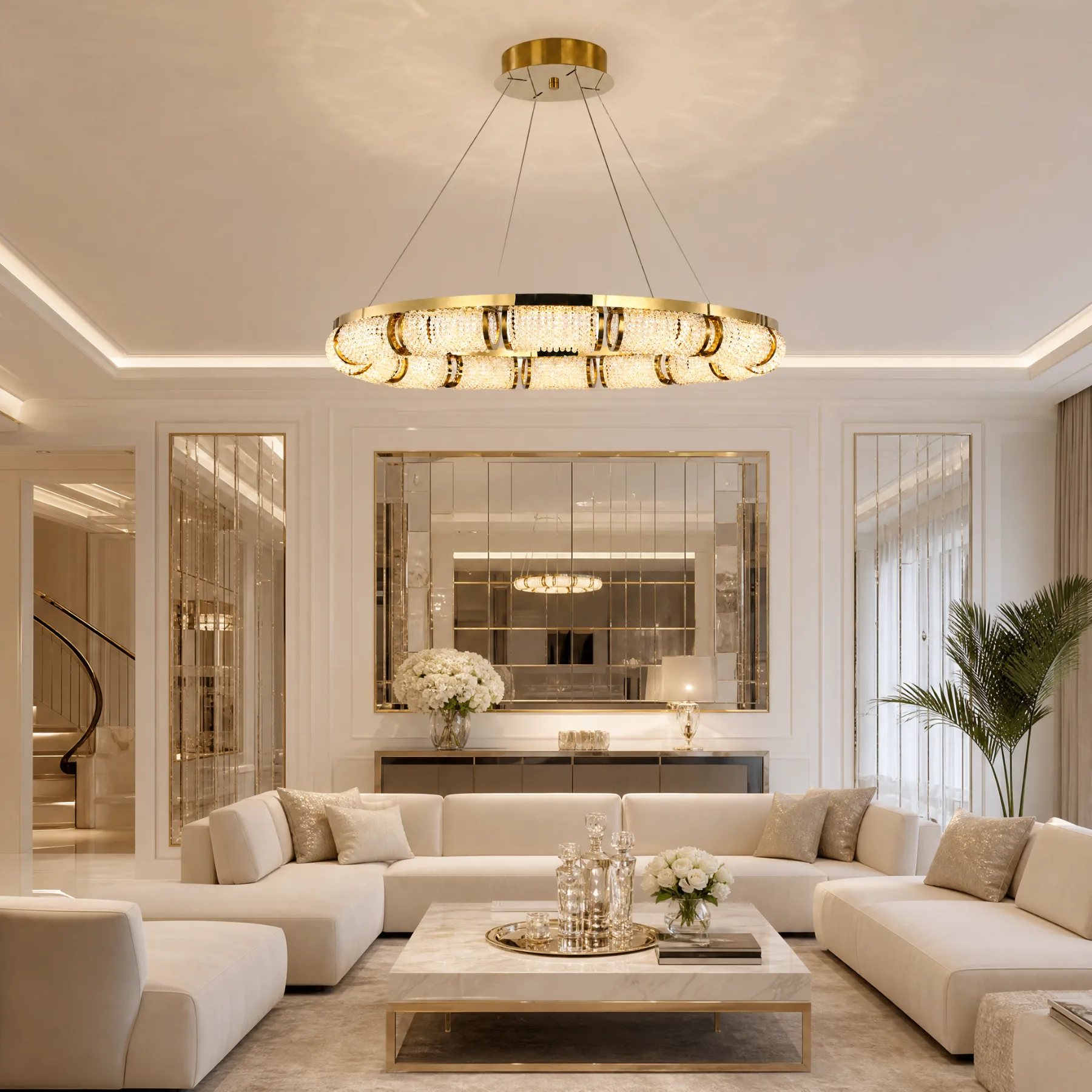 Luminous Gold Crystal Ring Chandelier image 3