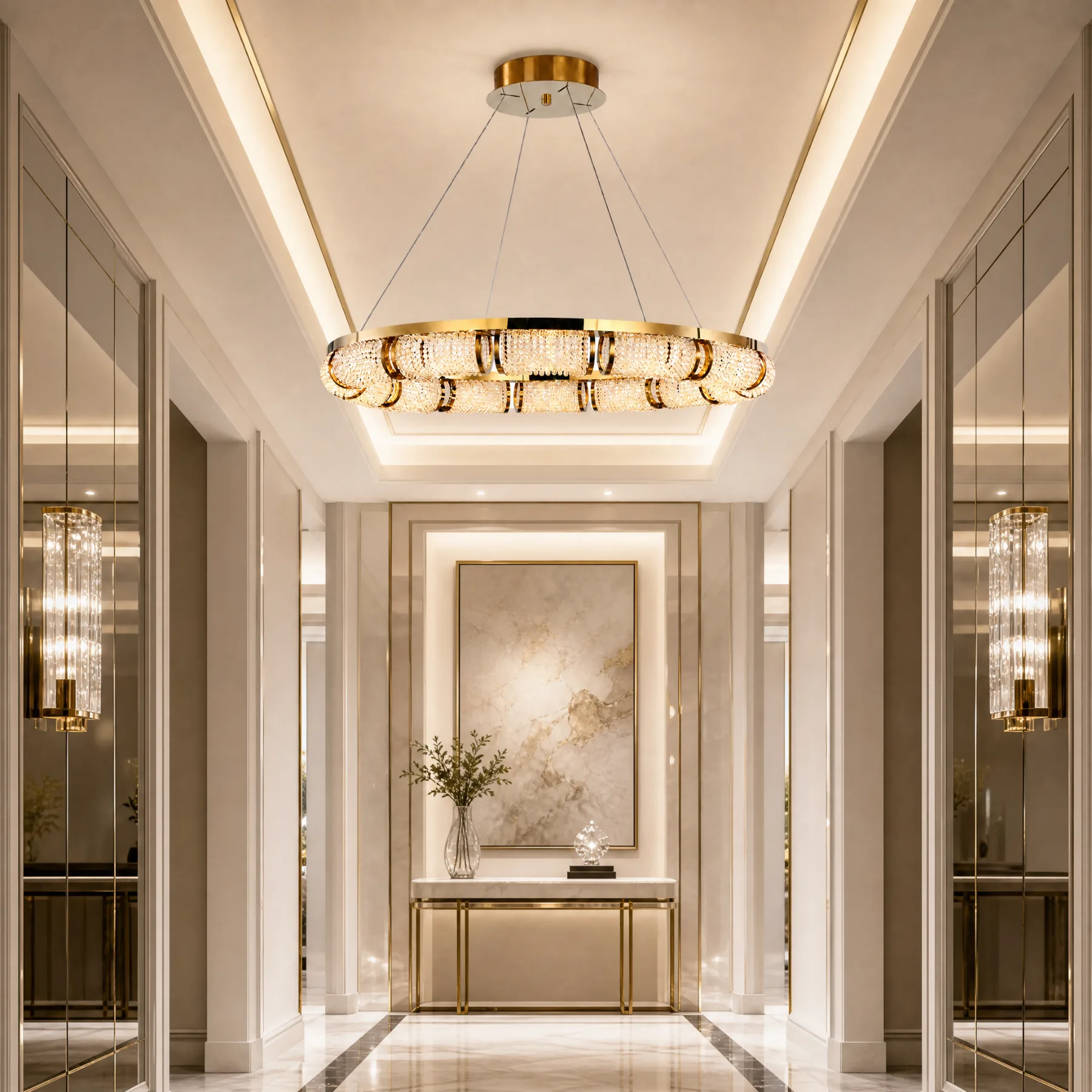 Luminous Gold Crystal Ring Chandelier image 5